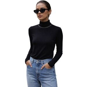 LAFAYETTE 148 Dresden Turtleneck black faux‎ micro necklace Model Off Duty NEW S